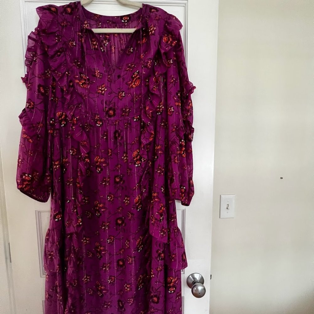 Ulla Johnson Maroon and purple long sleeve floral dress - size 4